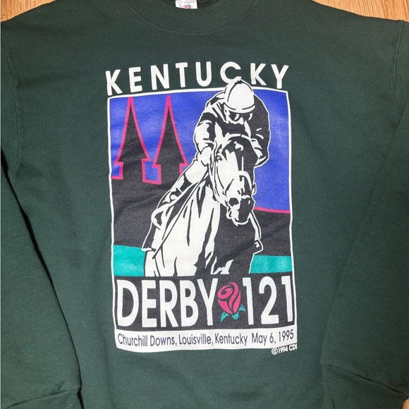 Vintage 1995 Kentucky Derby 121 Green Graphic Crewneck Sweatshirt - Picture 2 of 3